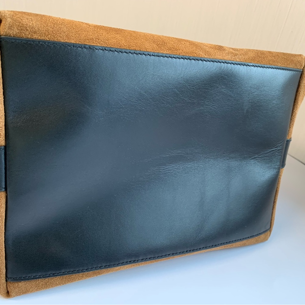 Madewell Extra-Large Essentials Aged Cognac Suede Black Leather Bucket Tote - Picture 15 of 16